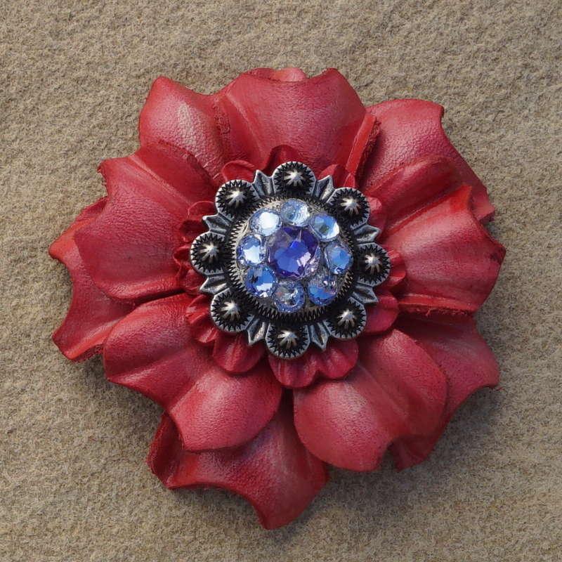 Pink Carnation Flower With Antique Silver Lilac and Light Sapphire 1" Concho