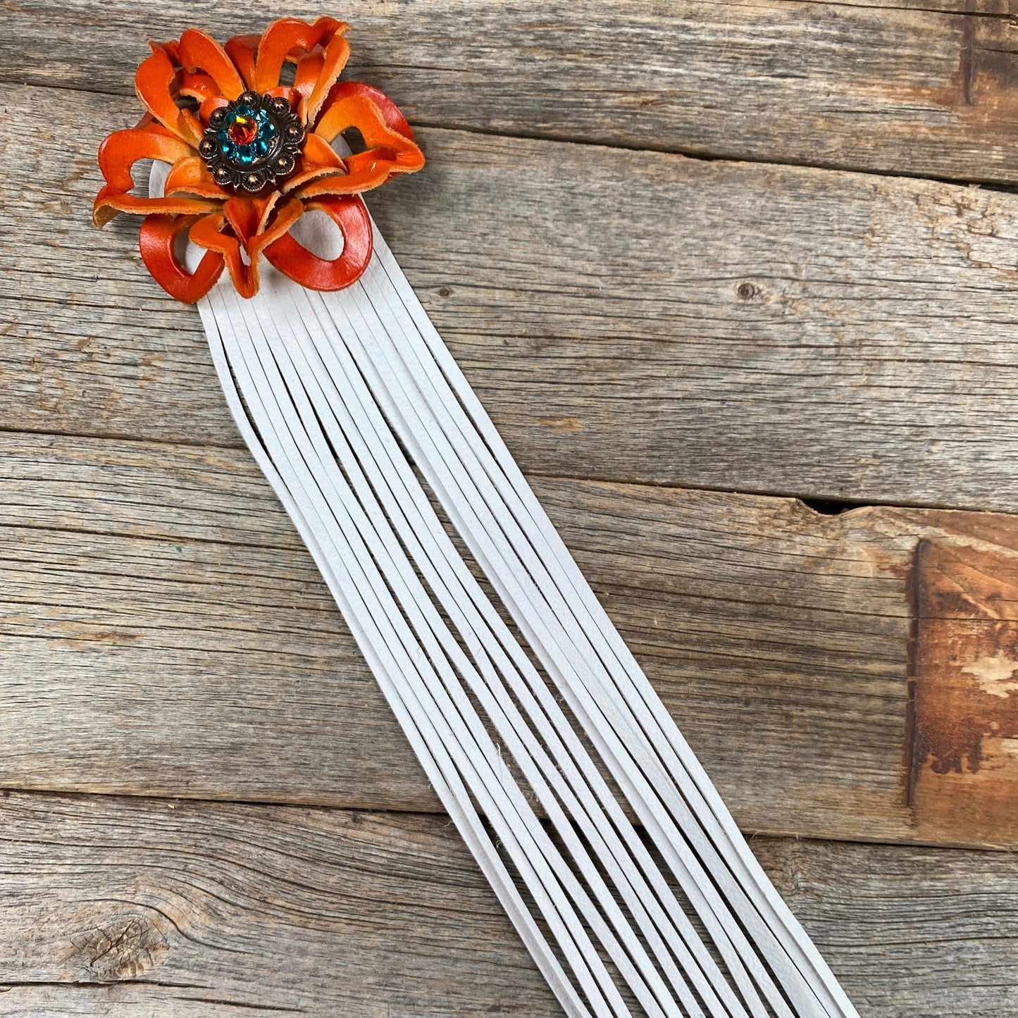 Leather Orange Lotus with White Fringe