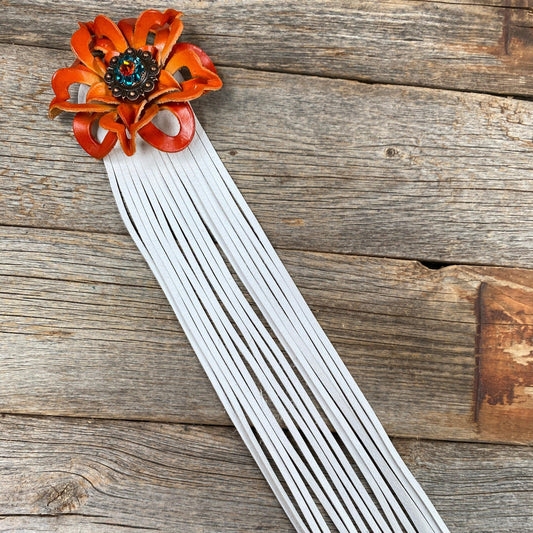 Leather Orange Lotus with White Fringe