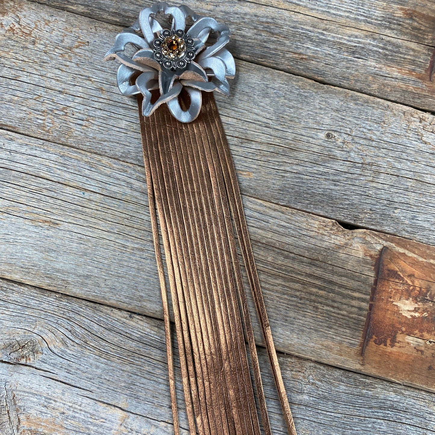 Leather Silver Lotus with Copper Fringe