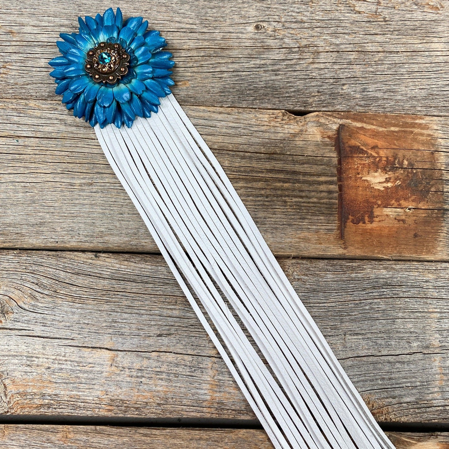 Leather Turquoise Daisy with White Fringe