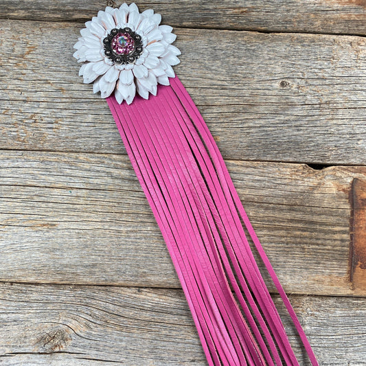 Leather White Daisy with Pink Fringe