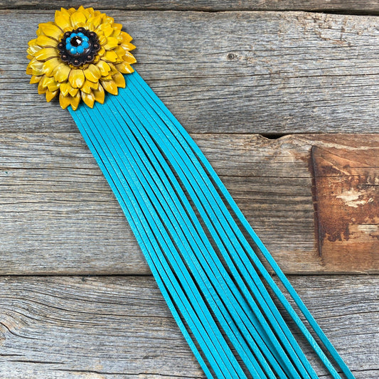 Leather Yellow Daisy with Turquoise Fringe