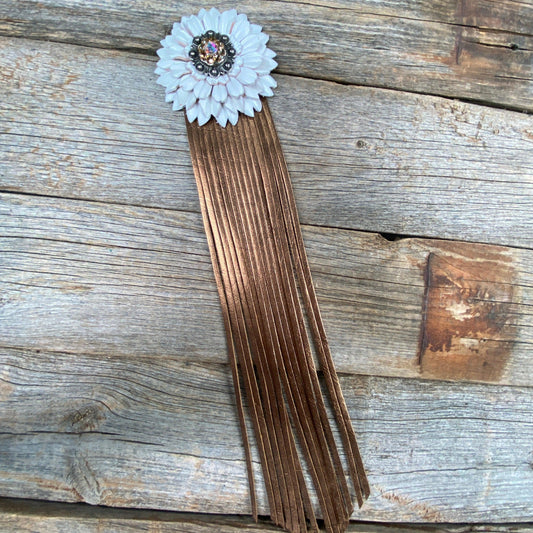 Leather White Daisy with Copper Fringe