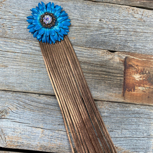 Leather Turquoise Daisy with Copper Fringe