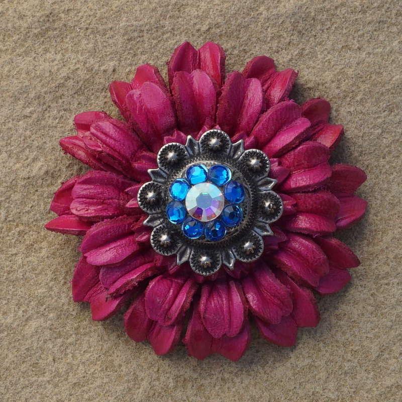 Hot Pink Daisy Flower With Antique Silver Capri and AB 1" Concho