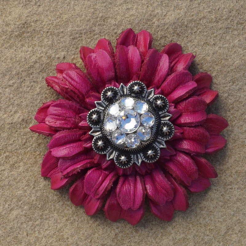 Hot Pink Daisy Flower With Antique Silver Clear 1" Concho