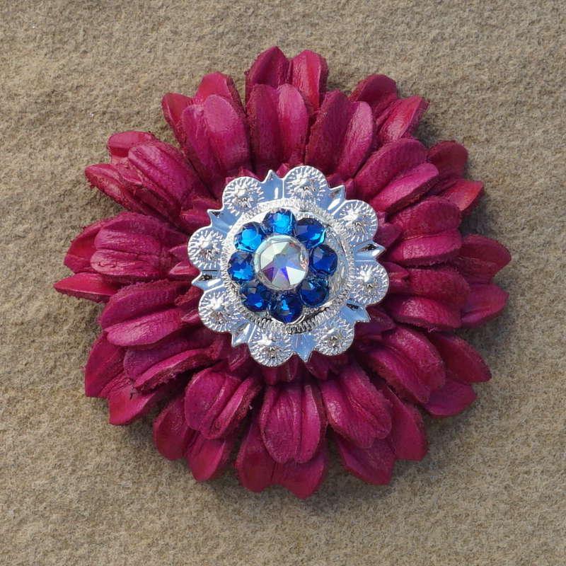 Hot Pink Daisy Flower With Bright Silver Capri and AB 1" Concho