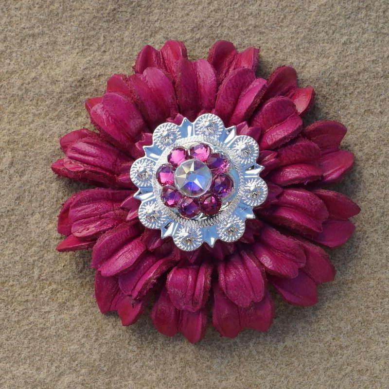 Hot Pink Daisy Flower With Bright Silver Fuchsia and AB 1" Concho