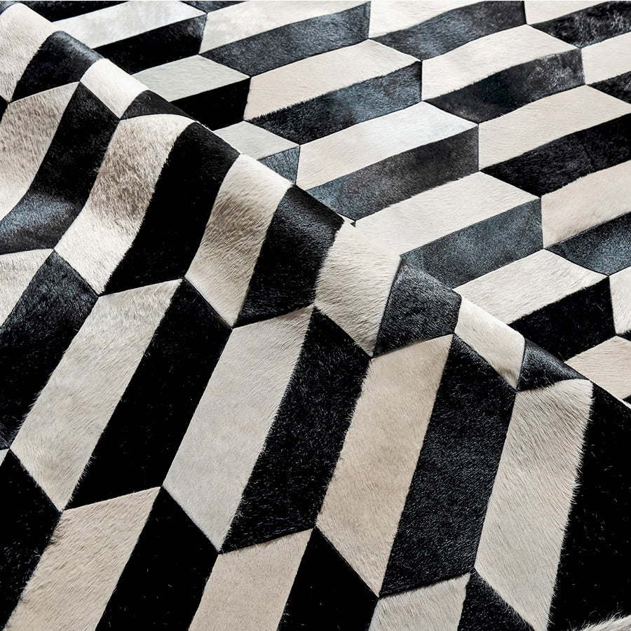 Figaro Black and White Patchwork Cowhide Rug