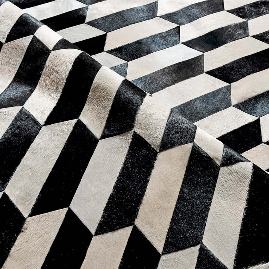 Figaro Black and White Patchwork Cowhide Rug