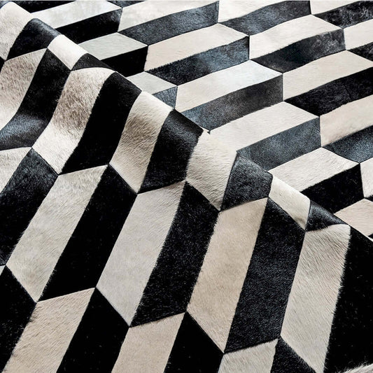 Figaro Black and White Patchwork Cowhide Rug