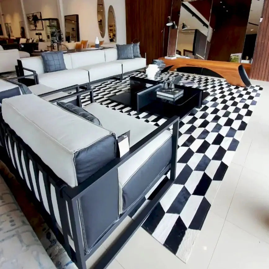 Figaro Black and White Patchwork Cowhide Rug
