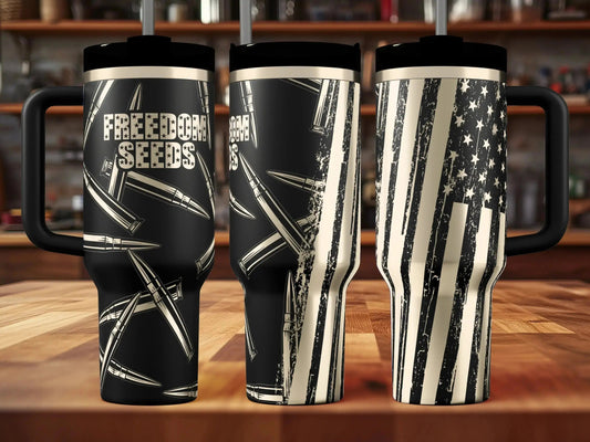 Freedom Seeds | America | Large Caliber Bullet | USA - Engraved Tumbler | Genuine Stanley