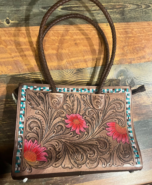 Pink flowered Conceal Carry Purse with tooling