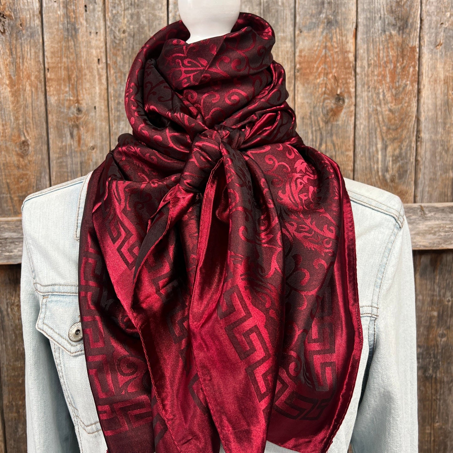 42X42"  Burgundy Jacquard XL Wild Rag / Scarf WR3699