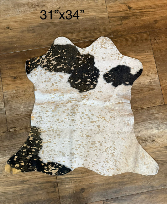 Black, White, and Gold acid wash cowhide rug