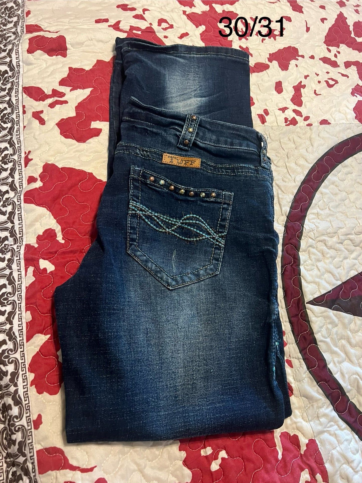 Copper Studs Turquoise  barbwire Cowgirl Tuff Jeans 30/31 gently used