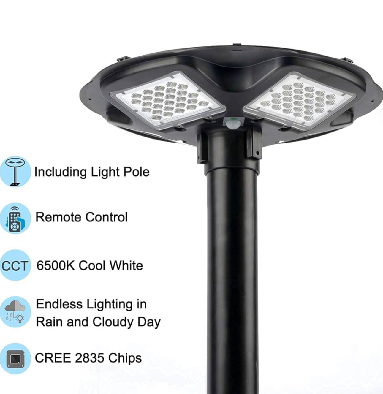 3500W Commercial Solar Flag Pole Outdoor Lamp Post Light with 98 inch Pole IP67 Waterproof With Remote
