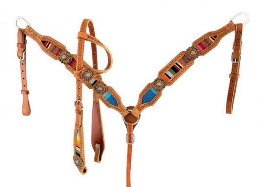 Showman Browband Headstall & Breast collar set with wool serape saddle blanket inlay Product ID: 8047