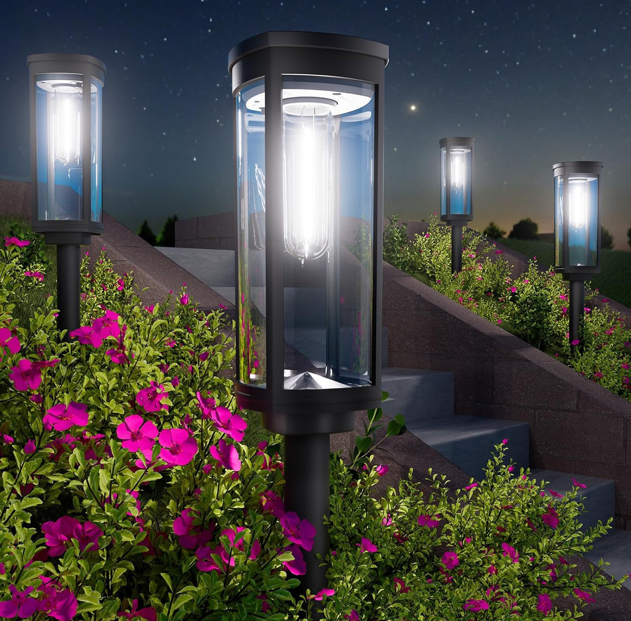 SmartYard 15 Lumen Bright Solar Lights Outdoor Pathway Lights Waterproof IP65, Auto On/Off 4 Pack