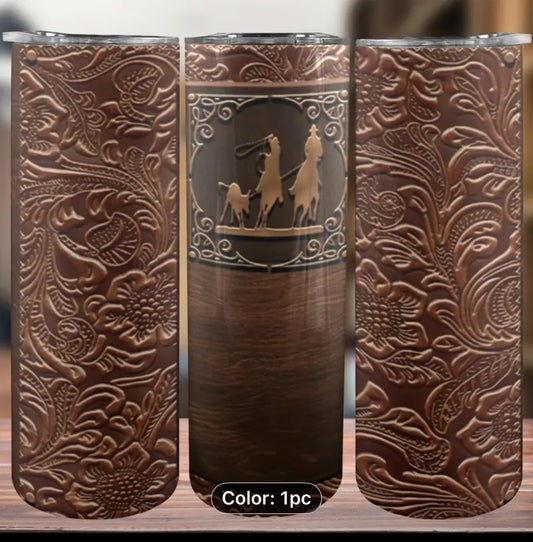 Tooled Team Roping Tumbler
