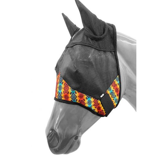 Showman Aztec Print Horse Size Fly Mask with Ears - Yellow, Blue, and Red Product ID: 178333