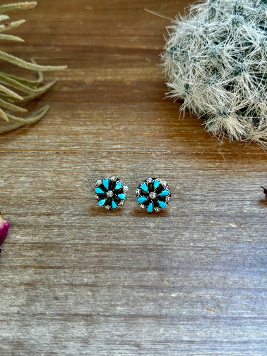 Small Cluster Earrings – Blue Kingman Turquoise & Sterling Silver