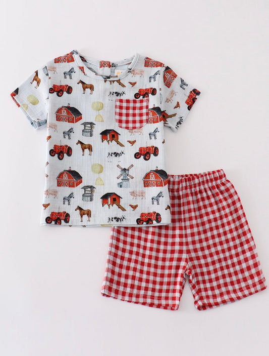 12 Months Muslin Farm Boys Set (FINAL SALE)