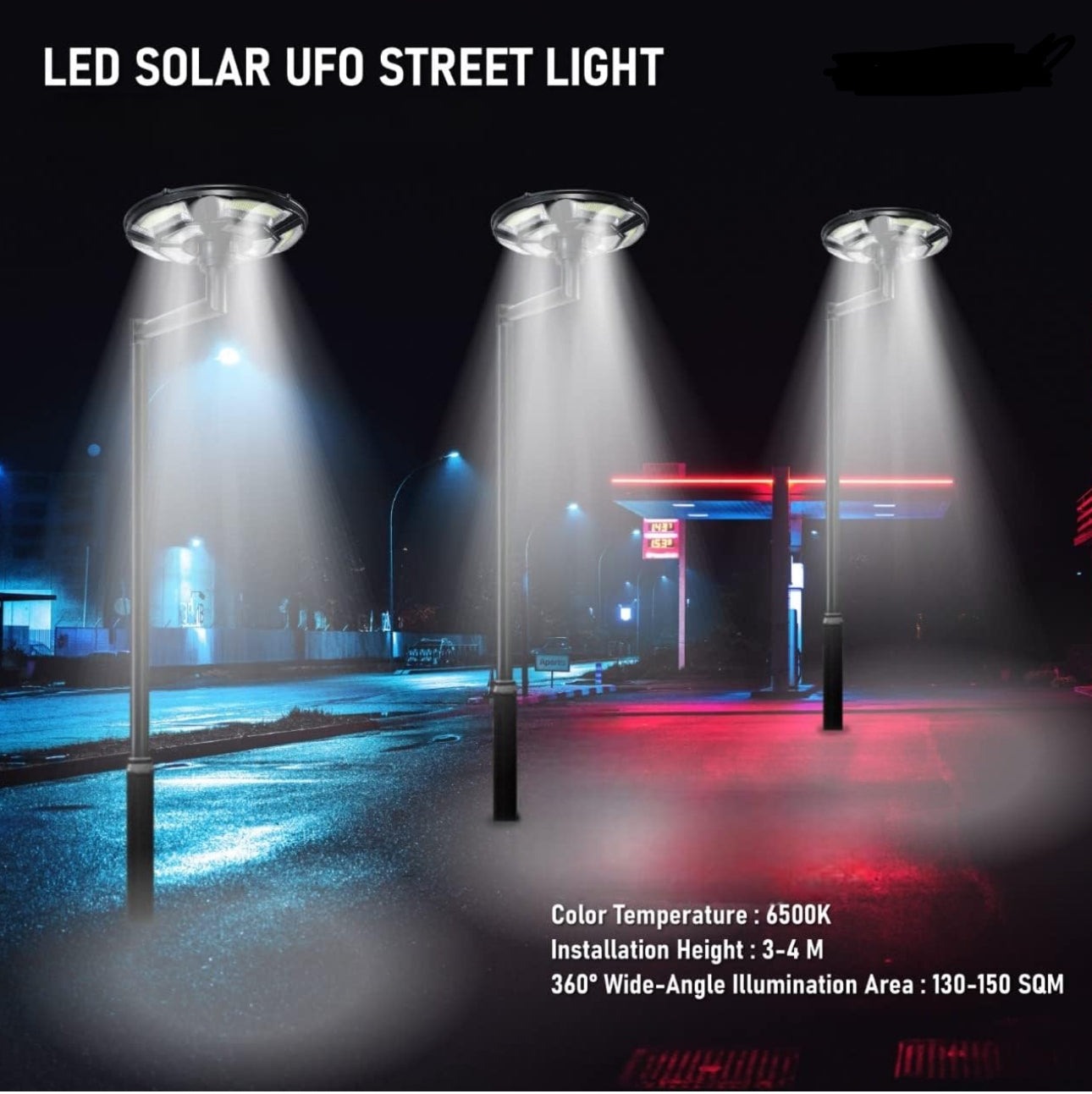 2500W Solar Outdoor Light Round 360° Wide Angle UFO Garden Pole And Wall Street Lights with Remote