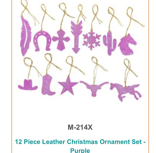 12 Piece Leather Christmas Ornament Set - purple