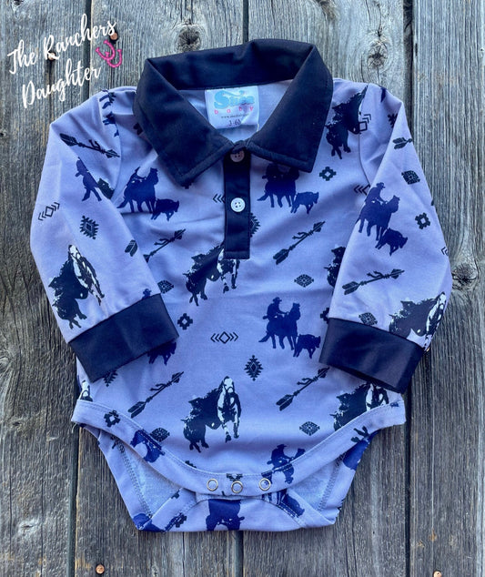 Shea Baby Timey Longsleeve Polo Onesie