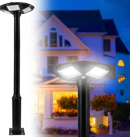 3500W Commercial Solar Round 360° Wide Angle Pole Outdoor Lamp Post Light with 98 inch Pole IP67 Waterproof With Remote