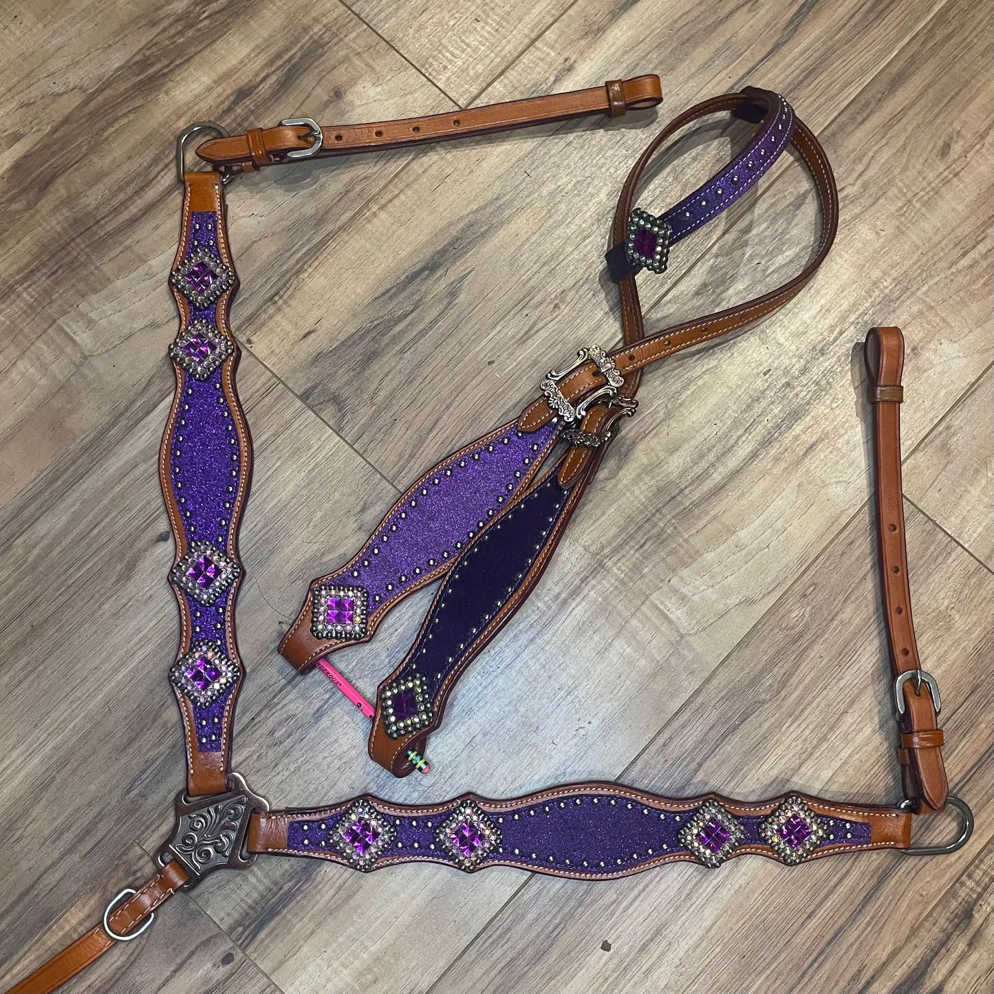 Made to Order Purple Glitter brown western tack set- Barrel racing tack set (BHT005)