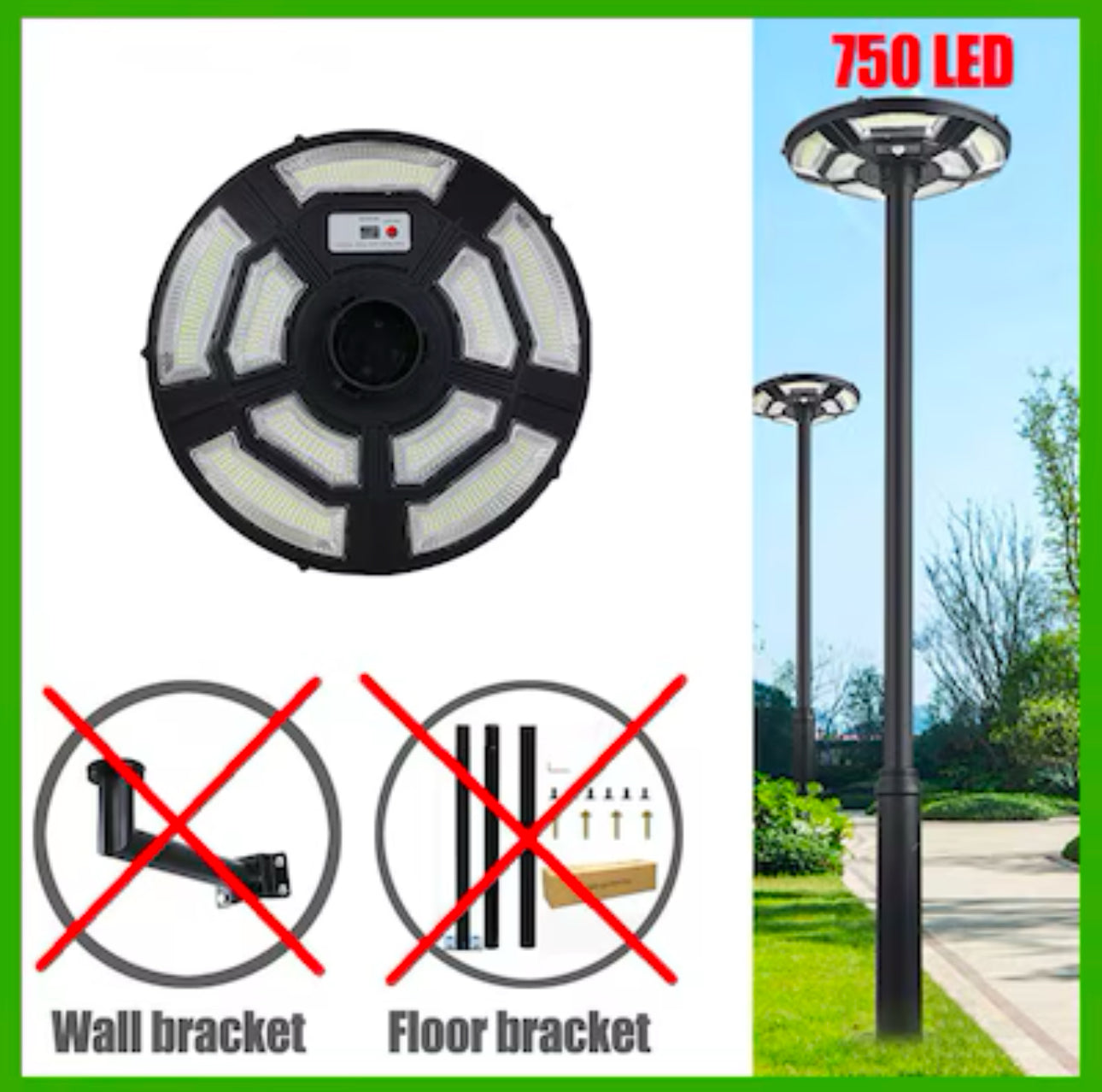 2500W Solar Outdoor Light Round 360° Wide Angle UFO Garden Pole And Wall Street Lights with Remote