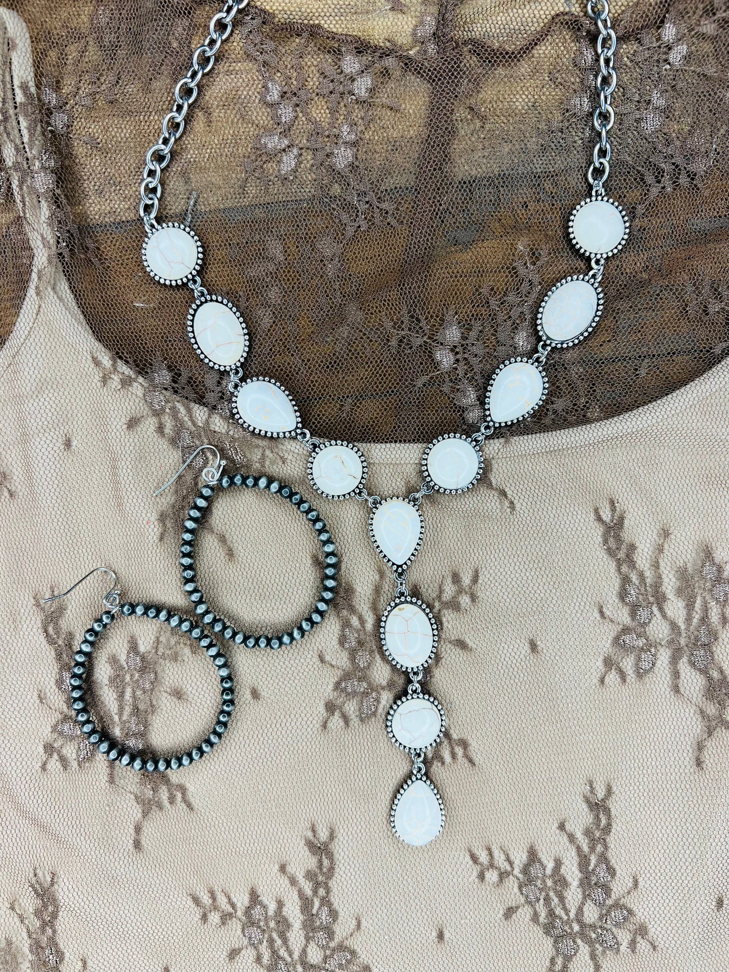 White Turquoise Concho Necklace