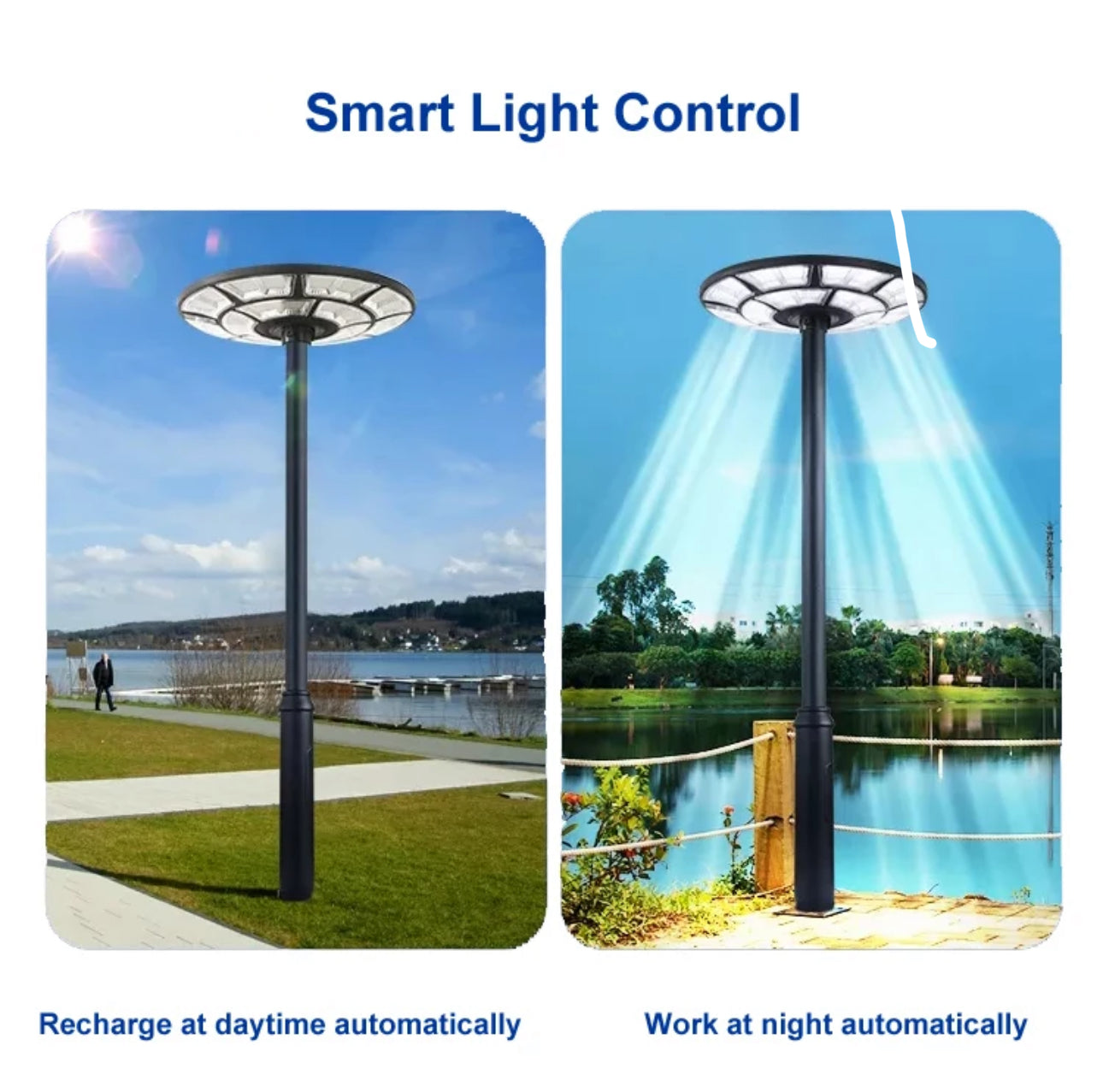 2500W Solar Outdoor Light Round 360° Wide Angle UFO Garden Pole And Wall Street Lights with Remote