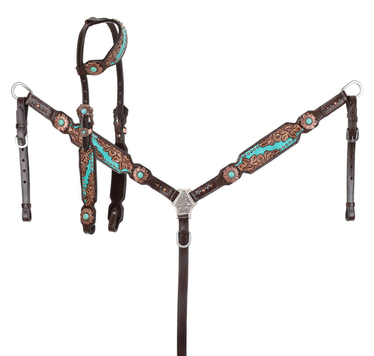 Showman Limited Edition Azure Petal One Ear Headstall and Breastcollar Set Product ID: 14985L