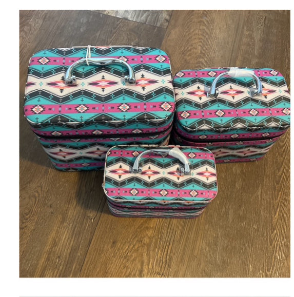 Set of 3 Nest Aztec and Cow print Makeup Totes