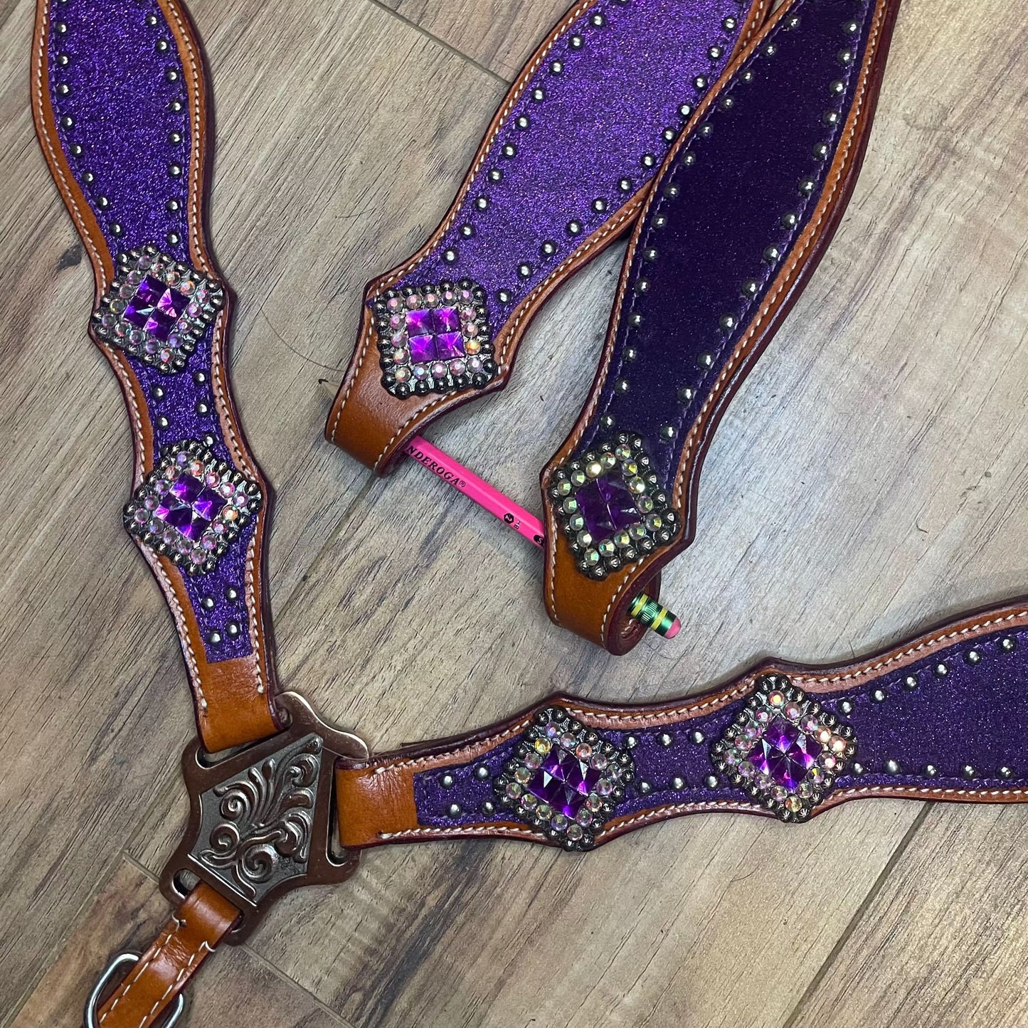 Made to Order Purple Glitter brown western tack set- Barrel racing tack set (BHT005)