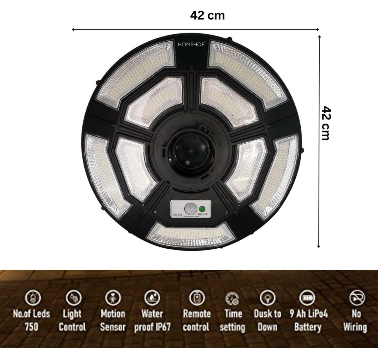 2500W Solar Outdoor Light Round 360° Wide Angle UFO Garden Pole And Wall Street Lights with Remote