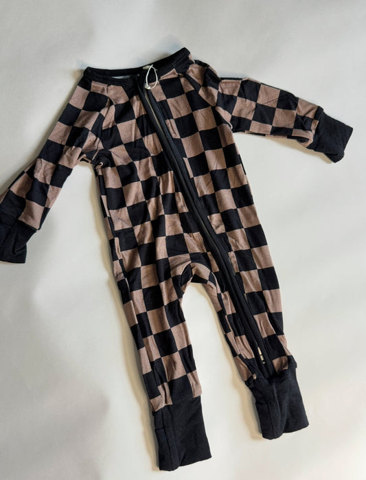 Charcoal Checkers Bamboo Romper