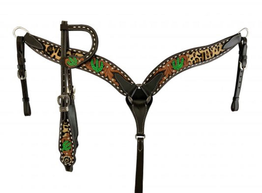 Showman Hair on Cheetah Print Inlay with Painted Cactus accent Single Ear Headstall and Breast Collar Set
Product ID: 202687