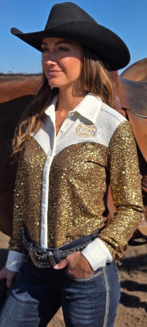 Pullover Button Up (Gold Holographic Foil Lightweight Stretch Jersey)