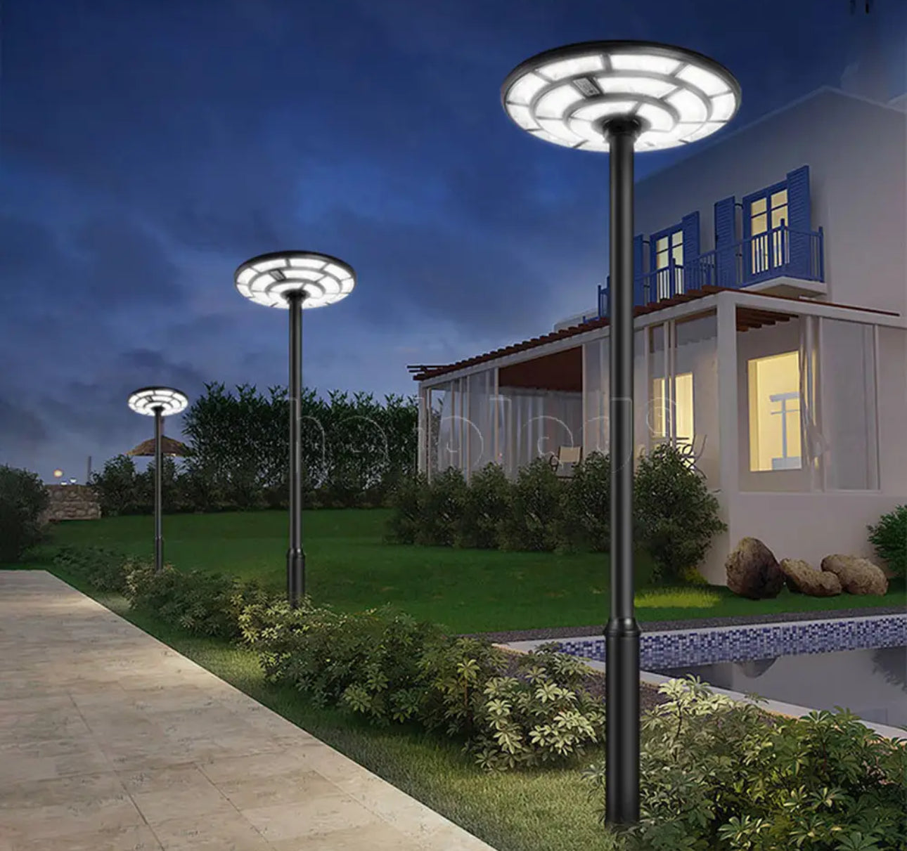 2500W Solar Outdoor Light Round 360° Wide Angle UFO Garden Pole And Wall Street Lights with Remote