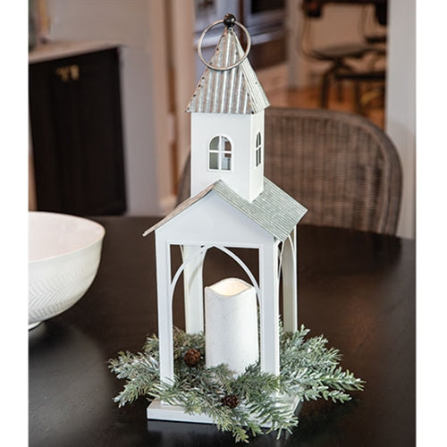 White Metal Church Farmhouse Pillar Lantern