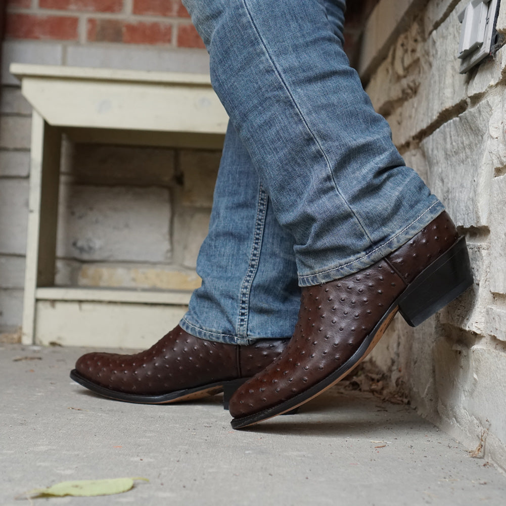 Men's  Brown Ostrich Print Cowboy Boots (H7002)