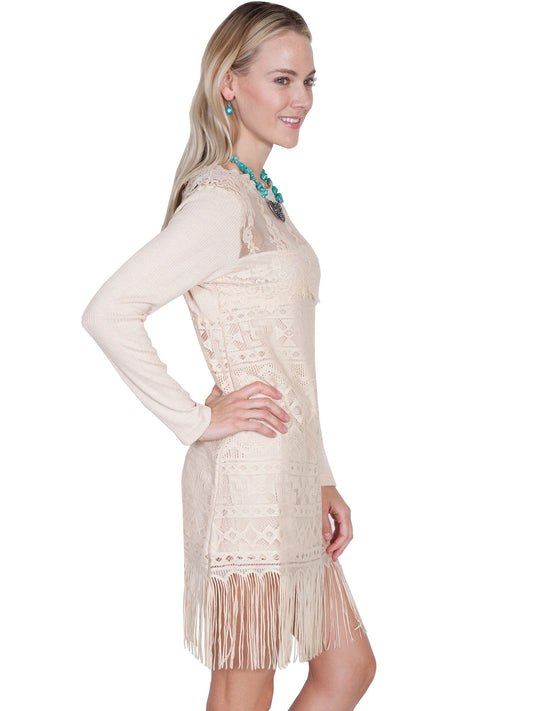 Lace/fringe Dress W/knit Sleeves - HC230