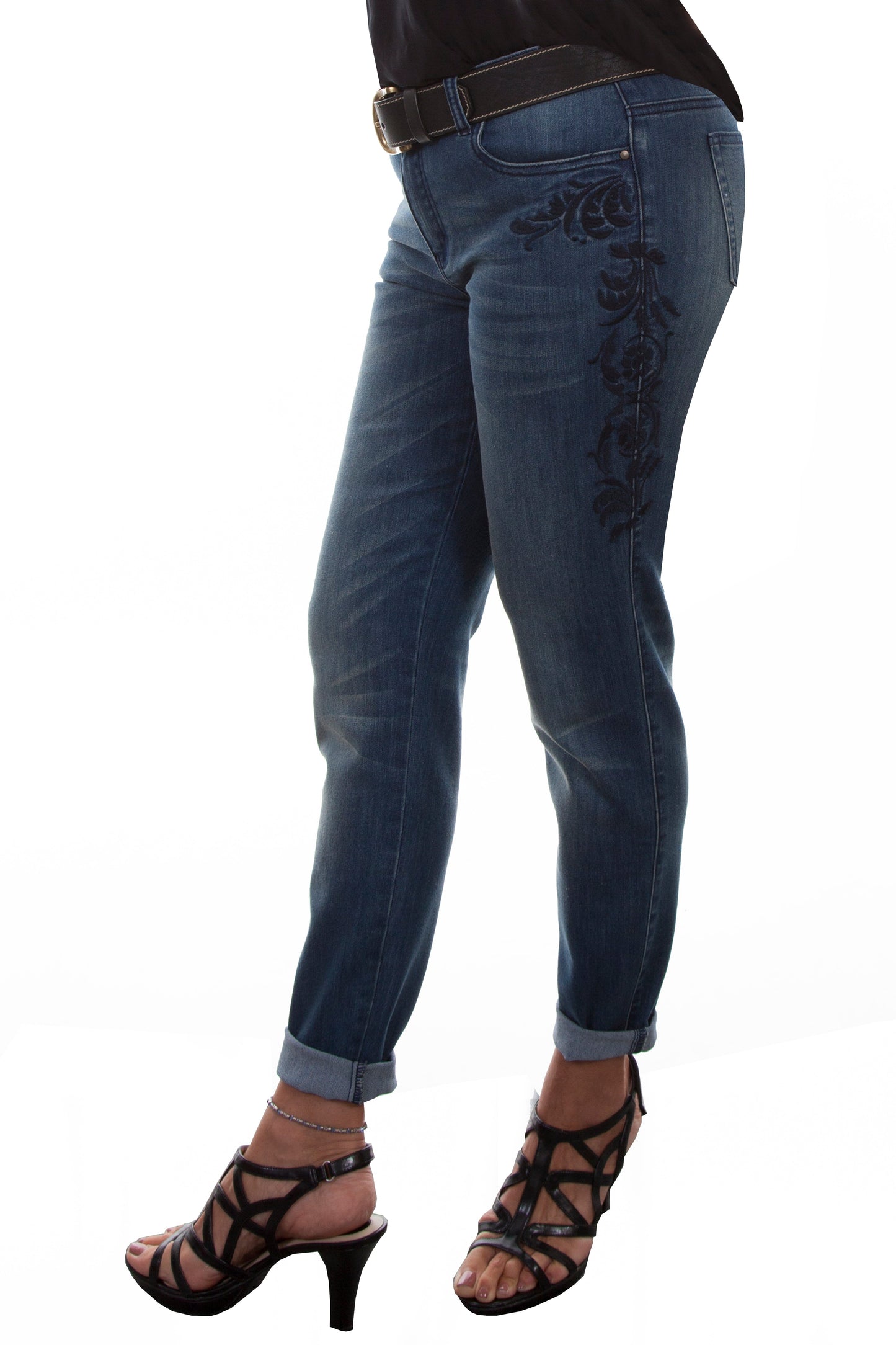Tonal Embroidered Jeans - HC340