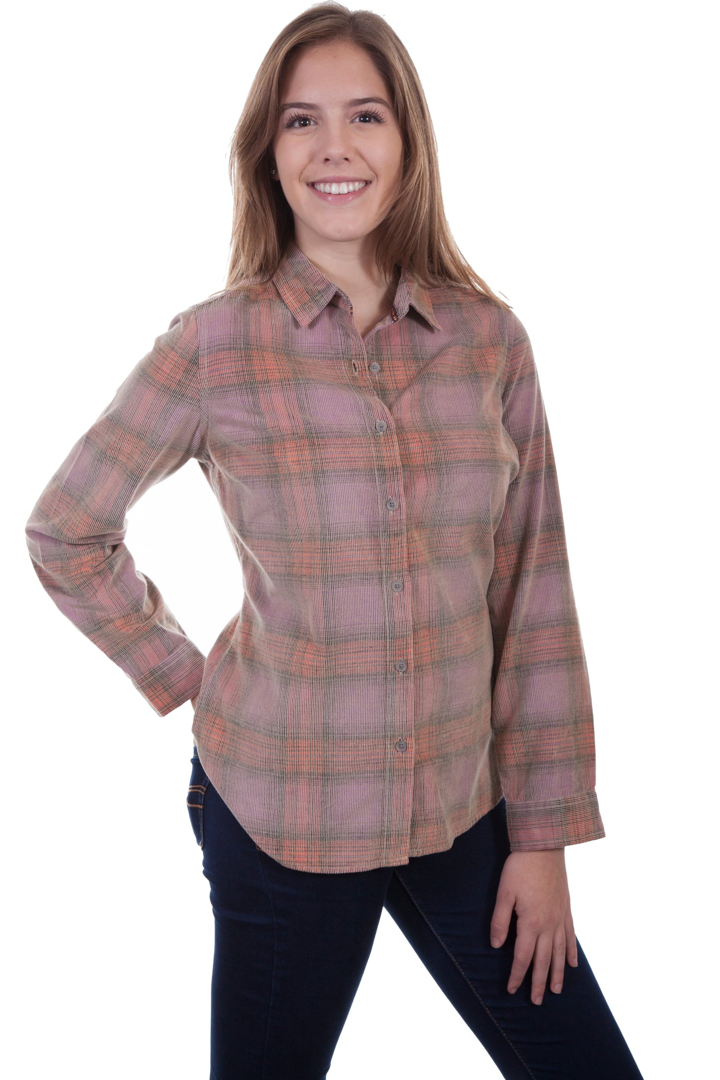 Ladies Corduroy Plaid Blouse - HC444